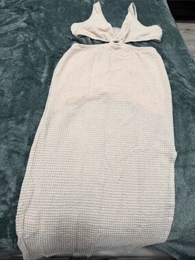 SHEIN Cream Knit Cutout Maxi Dress - Sleeveless Ribbed Design